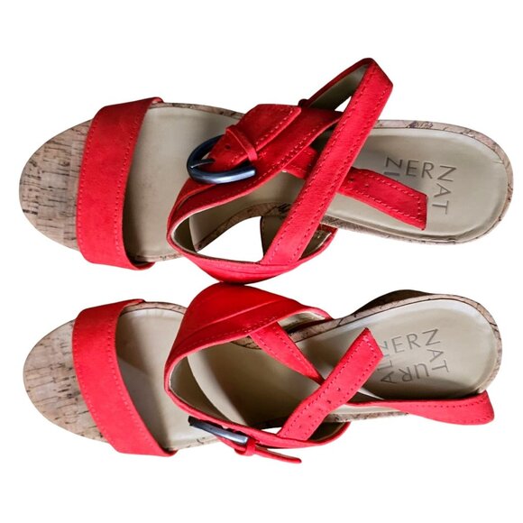 Naturalize Red Cork Wedge Sandals With Buckle Straps Women's Size 8 - Picture 4 of 11